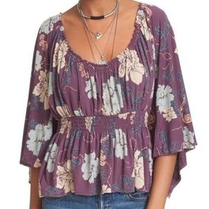 Free People Glenside Floral Bell Sleeve Top